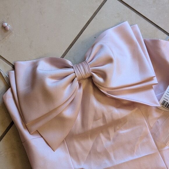 NWT Alfred Sung Strapless Satin Column Maxi Dress With Bow Ballet Pink Gown 16 - Picture 9 of 14